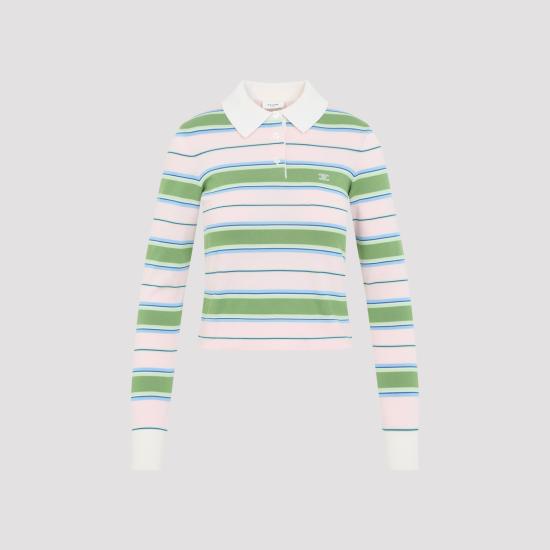 26FW 셀린느 스트라이프 코튼 폴로 스웨터 RY0TF3B21 GKF0 GREEN BLUE PINK - CELINE