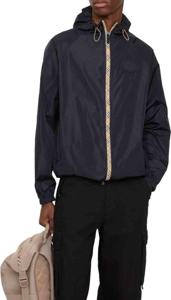26FW 버버리 체크 테이프 나일론 후드 자켓 8120370A1222 NAVY - BURBERRY
