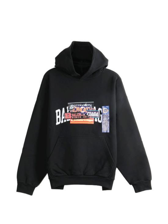 26FW 발렌시아가 범퍼 스티커 미디엄 핏 후디 871956TUVS8 1000 BLACK