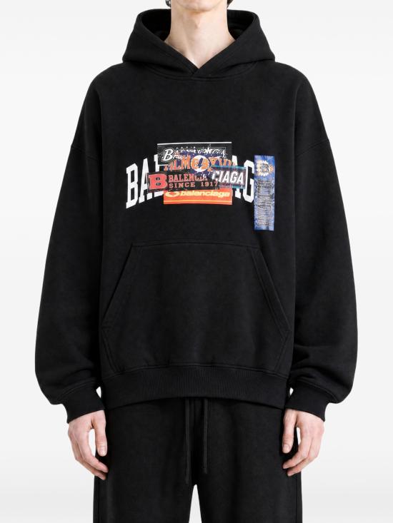 26FW 발렌시아가 범퍼 스티커 미디엄 핏 후디 871956TUVS8 1000 BLACK - BALENCIAGA