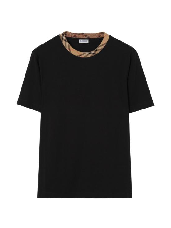 26FW 버버리 체크 트리밍 코튼 티셔츠 8125509 A1189 BLACK