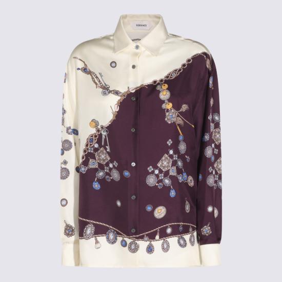 26FW 베르사체 블라우스 1025686 1A186825R880 BURGUNDY WHITE GOLD - VERSACE