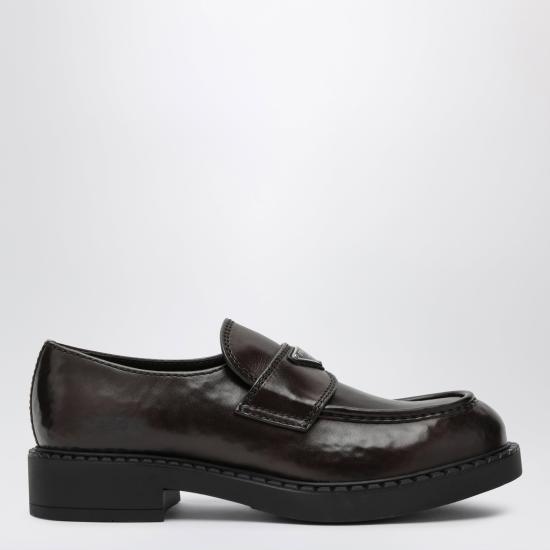 26FW 프라다 삼각 로고 초콜릿 레더 로퍼 2DE127G0003ZPQ Brown