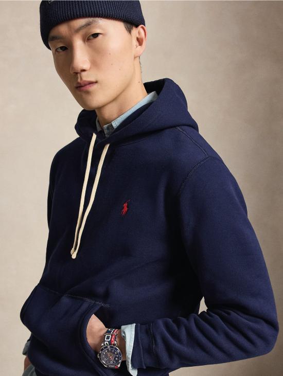 26FW 랄프 로렌 후드 티셔츠 미스토 코톤 블루 네이비 색상의 펠파 콘 카푸치오 - RALPH LAUREN