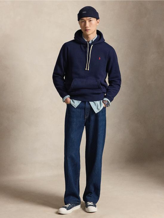 26FW 랄프 로렌 후드 티셔츠 미스토 코톤 블루 네이비 색상의 펠파 콘 카푸치오 - RALPH LAUREN