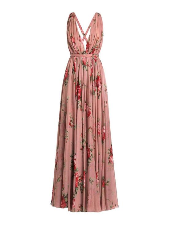 26SS 돌체앤가바나 로즈 부케 프린트 쉬폰 드레스 F6ZA1TIS11FHF5ZN Pink