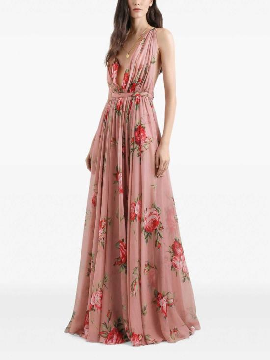 26SS 돌체앤가바나 로즈 부케 프린트 쉬폰 드레스 F6ZA1TIS11FHF5ZN Pink - DOLCE & GABBANA