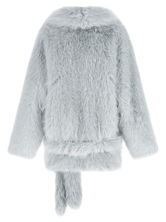 26FW 핑코 무스탕 인조 모피 블라우스, 연한 파란색 - PINKO