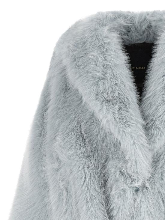 26FW 핑코 무스탕 인조 모피 블라우스, 연한 파란색 - PINKO