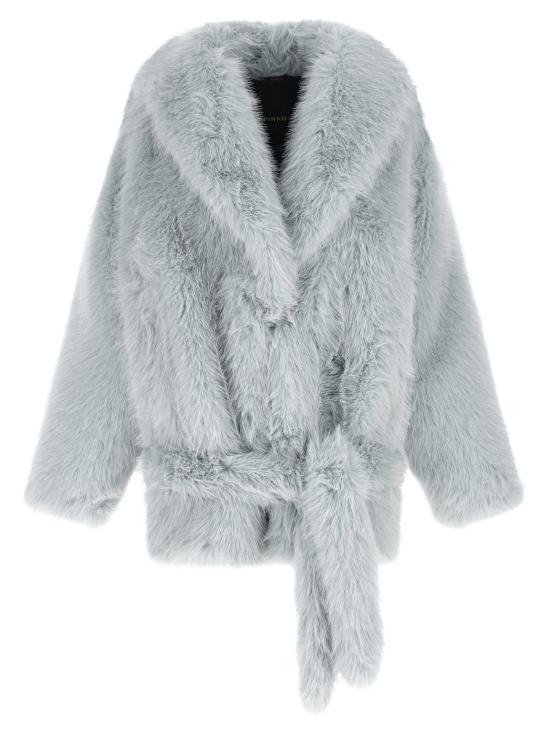 26FW 핑코 무스탕 인조 모피 블라우스, 연한 파란색