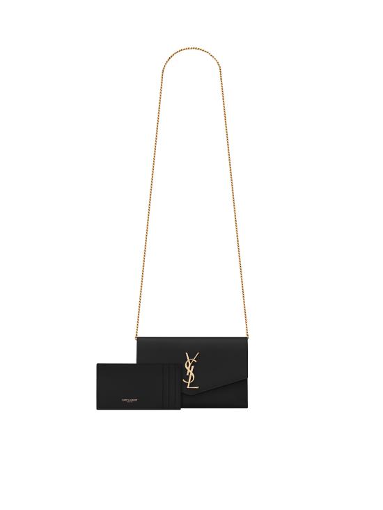 26FW 생로랑 그레인 레더 업타운 체인 지갑 607788 1GF0J1000 BLACK - SAINT LAURENT