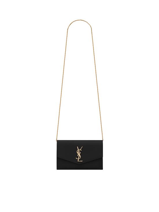 26FW 생로랑 그레인 레더 업타운 체인 지갑 607788 1GF0J1000 BLACK - SAINT LAURENT