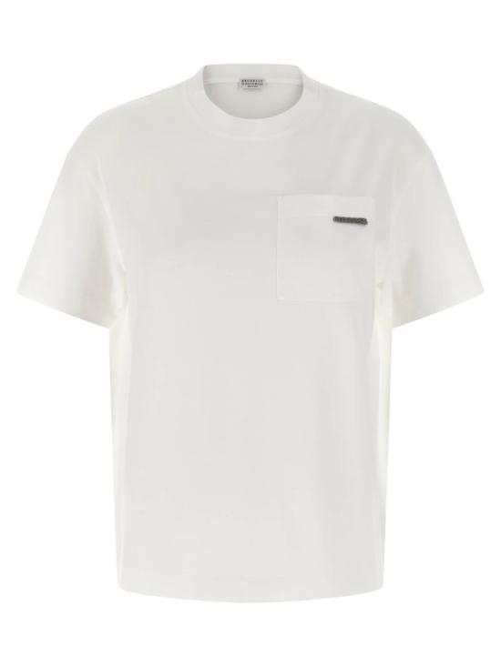 26SS 브루넬로 쿠치넬리 샤이니 탭 코튼 저지 티셔츠 M0T81EC710C6159 White