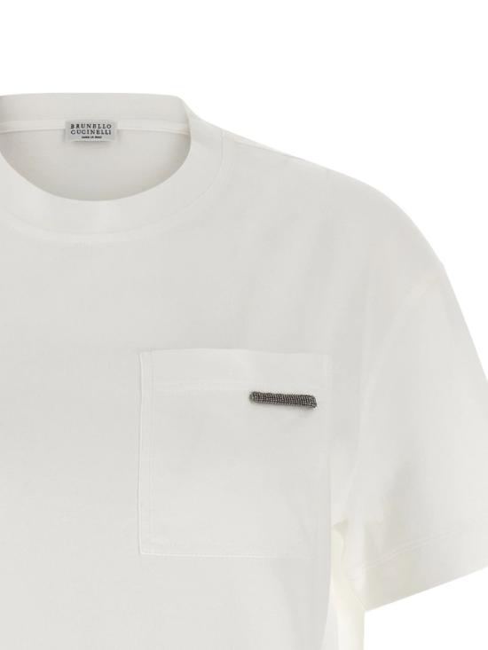 26SS 브루넬로 쿠치넬리 샤이니 탭 코튼 저지 티셔츠 M0T81EC710C6159 White - BRUNELLO CUCINELLI