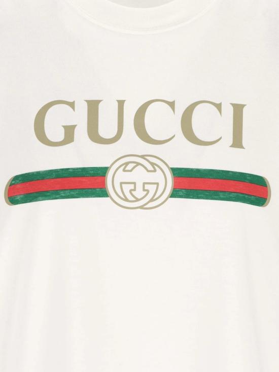  구찌 로고 프린트 코튼 저지 실크 티셔츠 865015 XJHUF White - GUCCI