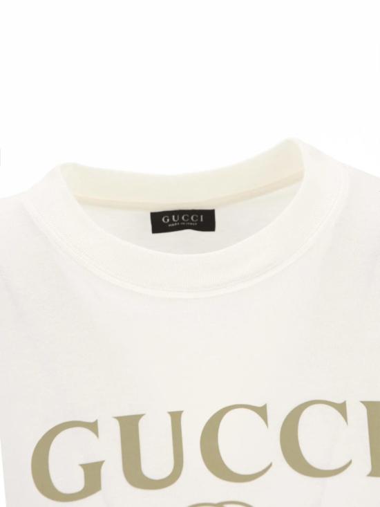  구찌 로고 프린트 코튼 저지 실크 티셔츠 865015 XJHUF White - GUCCI