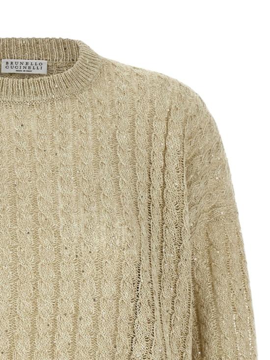 26SS 브루넬로 쿠치넬리 리넨 대즐링 케이블 오픈워크 스웨터 MCO559710C8925 Neutrals - BRUNELLO CUCINELLI
