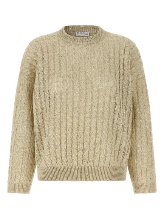 26SS 브루넬로 쿠치넬리 리넨 대즐링 케이블 오픈워크 스웨터 MCO559710C8925 Neutrals