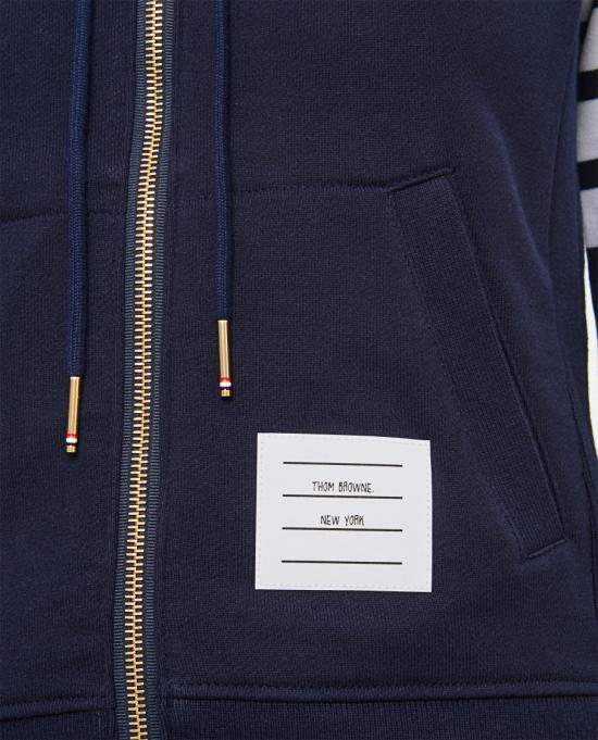  톰브라운 4바 루프백 저지 니트 엔지니어드 집업 후드 FJT001A00535415 Blue - THOM BROWNE