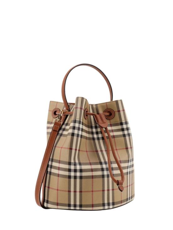 26SS 버버리 스몰 체크 레더 드로우스트링 버킷백 8109795A9534 Neutrals - BURBERRY