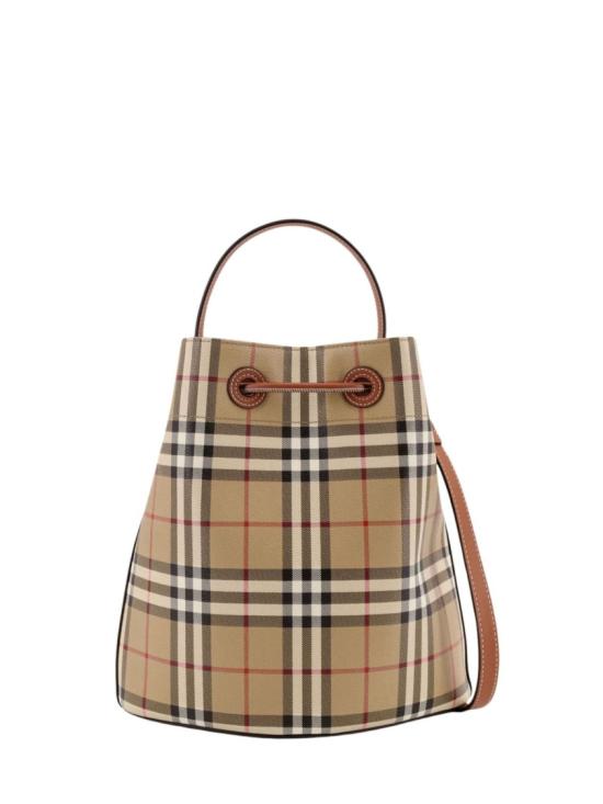 26SS 버버리 스몰 체크 레더 드로우스트링 버킷백 8109795A9534 Neutrals - BURBERRY