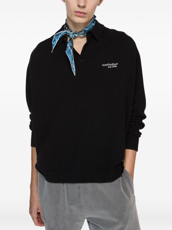 26FW 아크네 스튜디오 로고 울 니트 폴로 셔츠 로고 울 니트 폴로 셔츠 B60388 900 BROWN - ACNE STUDIOS