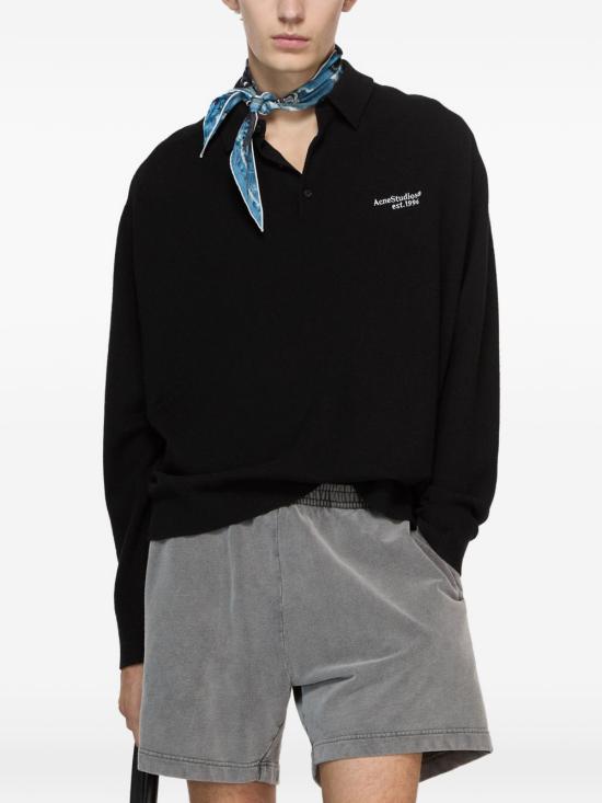 26FW 아크네 스튜디오 로고 울 니트 폴로 셔츠 로고 울 니트 폴로 셔츠 B60388 900 BROWN - ACNE STUDIOS