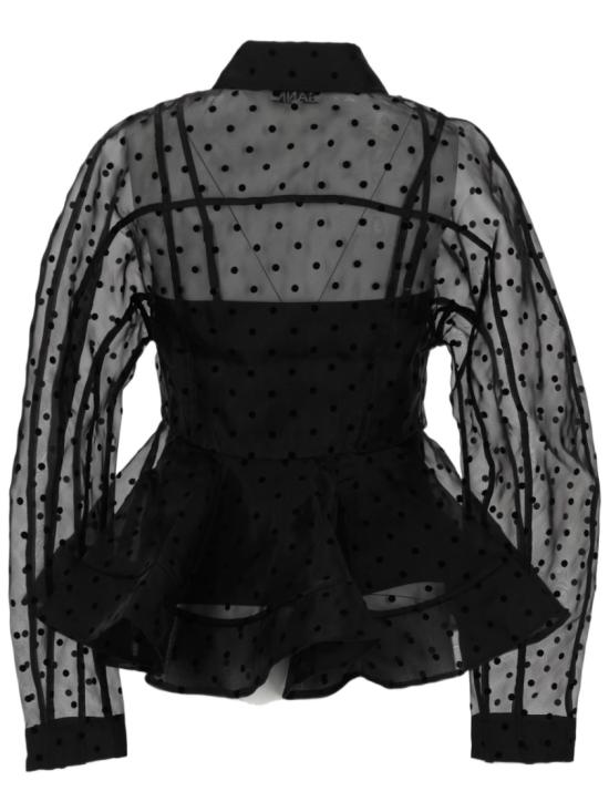 26SS 가니 폴카 도트 오간자 페플럼 셔츠 A1040083 099 Black - GANNI