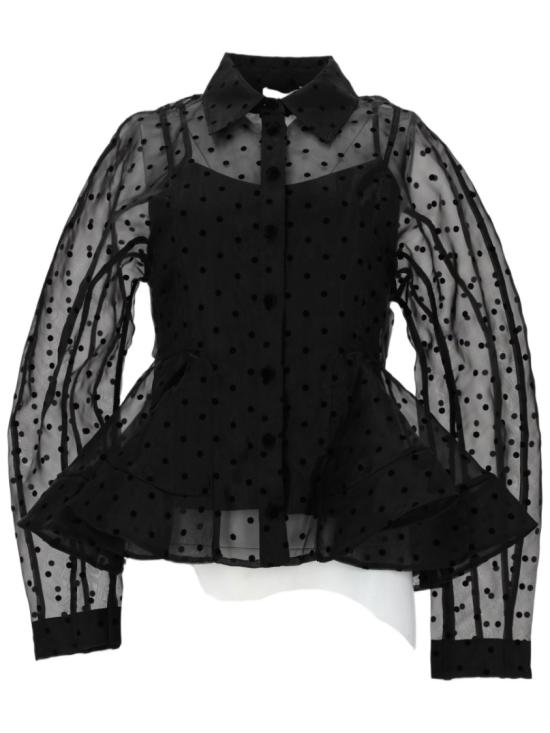 26SS 가니 폴카 도트 오간자 페플럼 셔츠 A1040083 099 Black