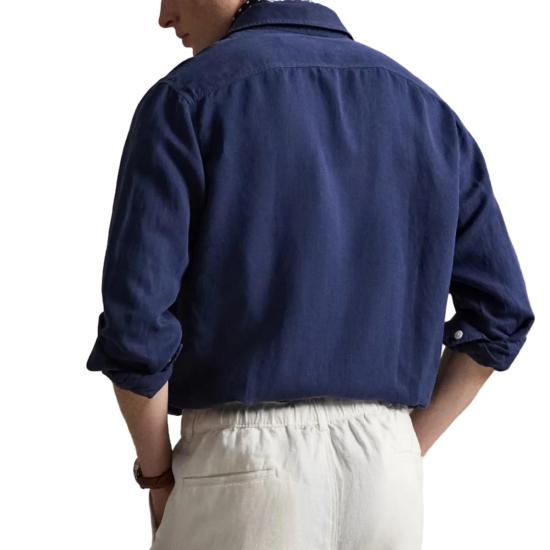  폴로 랄프로렌 긴팔 셔츠 폴로 랄프 로렌 클래식 핏 린넨 실크 워크 네이비 - POLO RALPH LAUREN