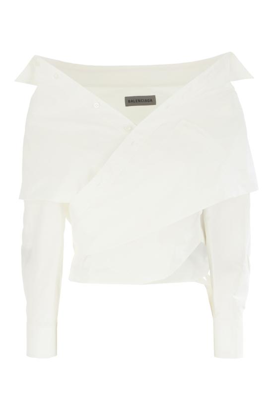 26FW 발렌시아가 오프 숄더 랩 셔츠 오프 숄더 랩 셔츠 872123TRM28 9000 WHITE
