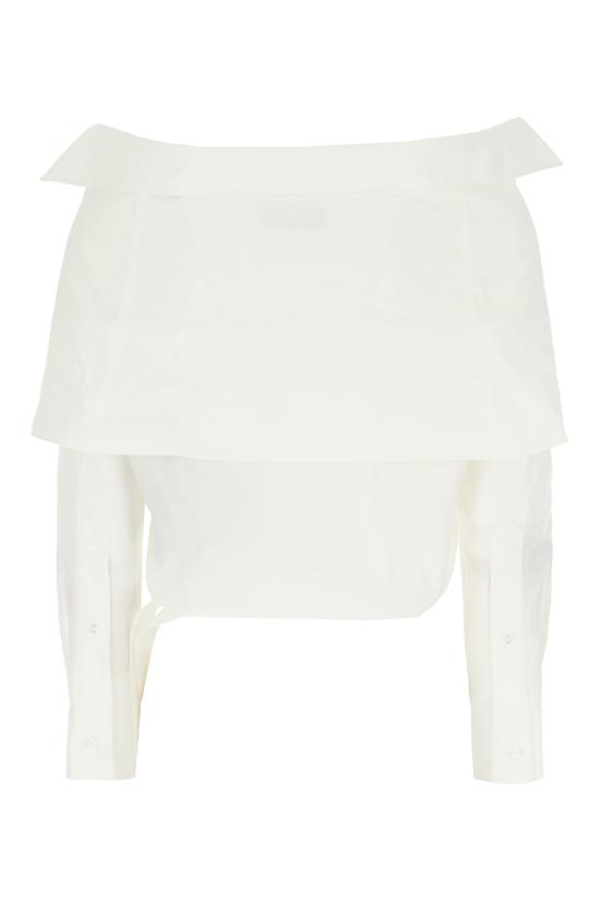 26FW 발렌시아가 오프 숄더 랩 셔츠 오프 숄더 랩 셔츠 872123TRM28 9000 WHITE - BALENCIAGA