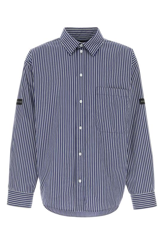 26SS 발렌시아가 스트라이프 로고 패치 셔츠 857814TTM34 8502 NAVY WHITE