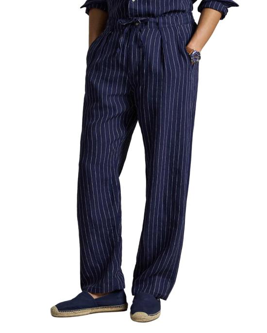  폴로 랄프로렌 치노 팬츠 Polo Ralph Lauren Lateef 릴렉스 핏 스트라이프 리넨 팬츠 네이비 앤 화이트 - POLO RALPH LAUREN