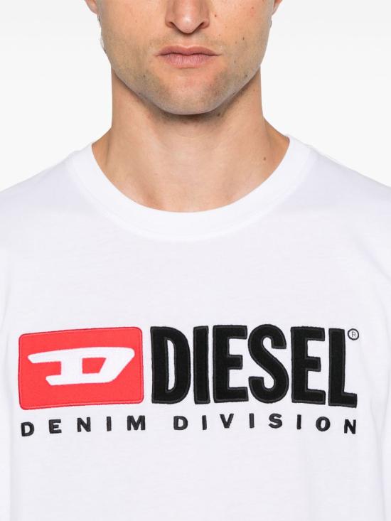 26FW 디젤 T-박스트-Div 로고 패치 티셔츠 A14943 0GRAI100 Bianco - DIESEL