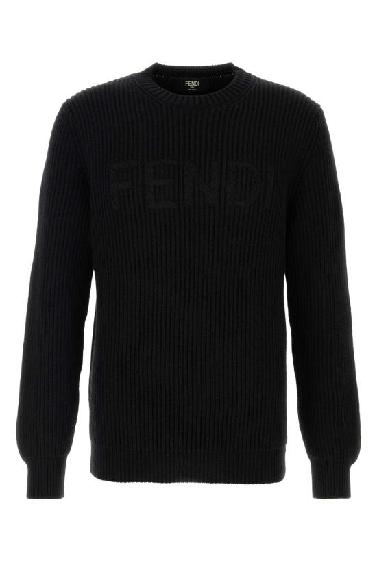 26SS 펜디 맥시 로고 자수 울 리브 니트 스웨터 FZX091AW0C F0QA1 Black
