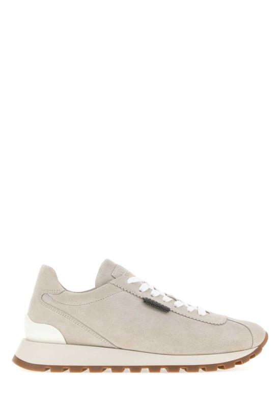 26FW 브루넬로 쿠치넬리 샤이니 탭 디테일 스웨이드 러닝 스니커즈 MZSFG2110 C9593 Grey
