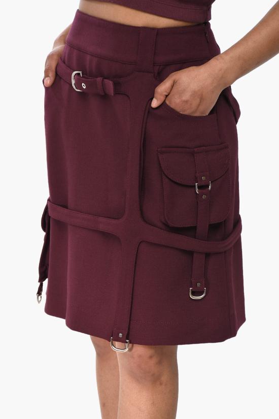  오프화이트 미디 스커트 OWCY002F23FAB0012800 Burgundy - OFF WHITE