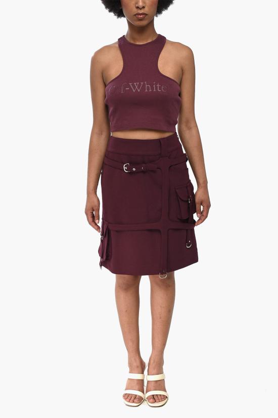  오프화이트 미디 스커트 OWCY002F23FAB0012800 Burgundy - OFF WHITE