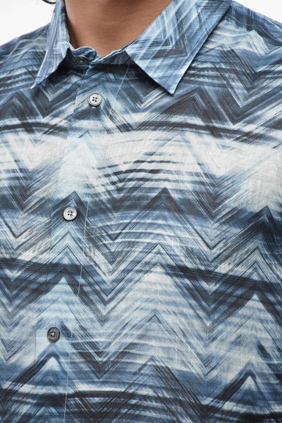  미소니 반팔 셔츠 US25SJ0GBW00VV S72JM Blue - MISSONI