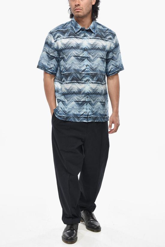  미소니 반팔 셔츠 US25SJ0GBW00VV S72JM Blue - MISSONI
