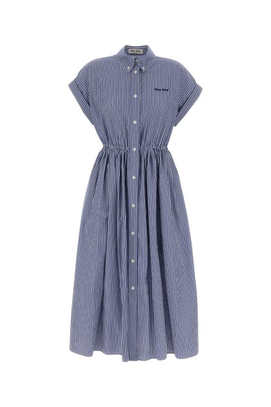 26FW 미우미우 스트라이프 포플린 미디드레스 MF6446SOOO195D F098Z Stripped