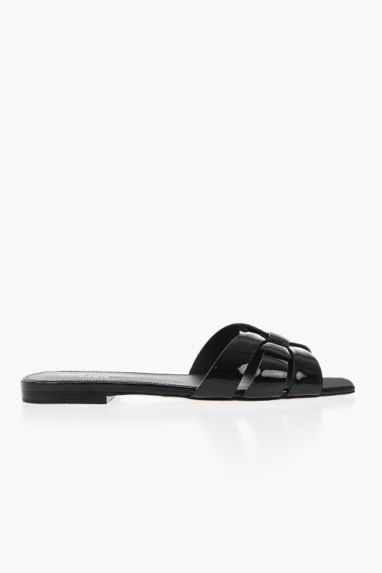  생로랑 페이턴트 레더 트리뷰트 플랫 뮬 571952 B8I00 1000 Black - SAINT LAURENT