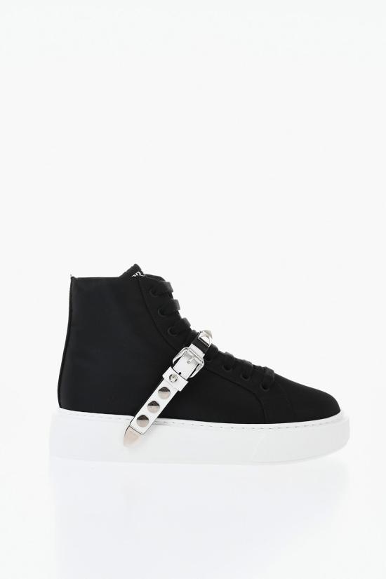  프라다 니트 패브릭 및 가죽 스니커즈 1T692L W08 F0967 20 Black - PRADA