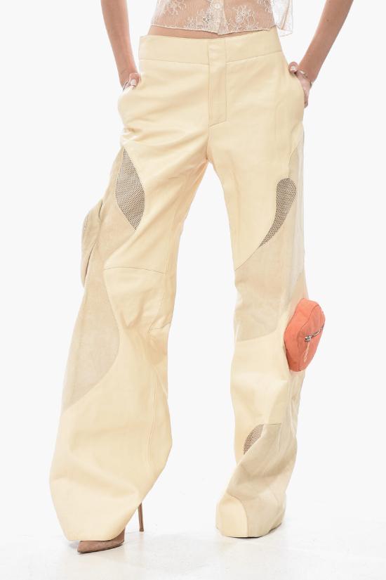  오프화이트 가죽 팬츠 OWJB032S23LEA0016133 Beige