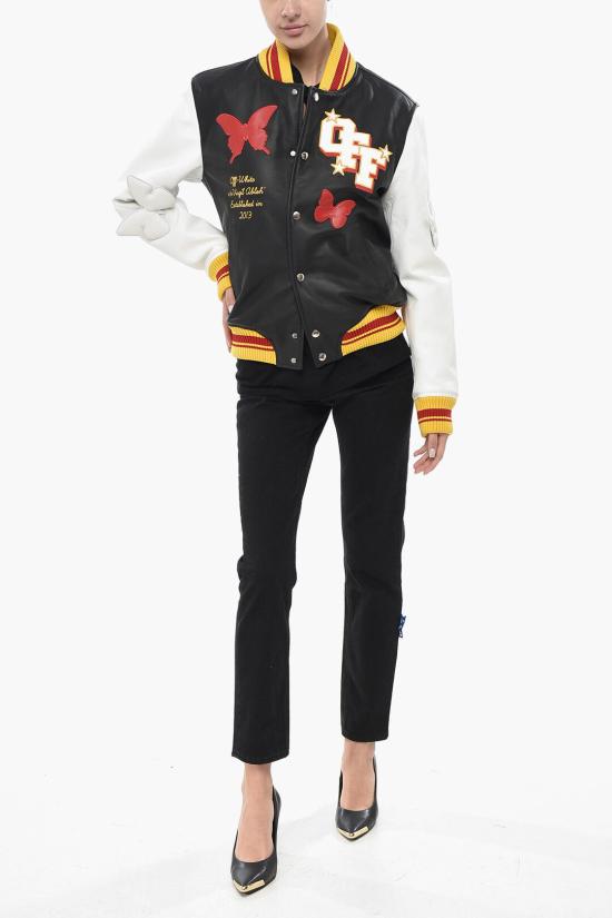  오프화이트 봄버 자켓 OWEK00CW24LEA0011001 Black White - OFF WHITE