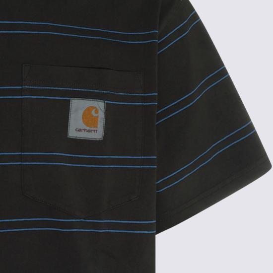26FW 칼하트 WIP 반팔 티셔츠 I036855 3SIGD BERT STRIPE GRAPHITE CURACAO GARMENT DYED DOM - CARHARTT WIP