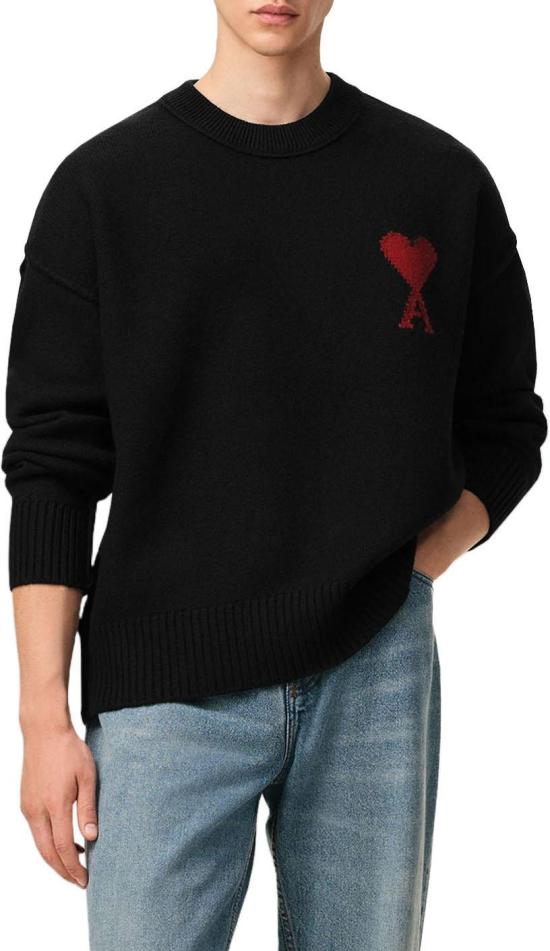 26FW 아미 스웨터 AMIUKS838018009FELTEDMERINOWOOLAMIDECOEURCREWNECKCREWNECKSKNITWEARBLACK - AMI