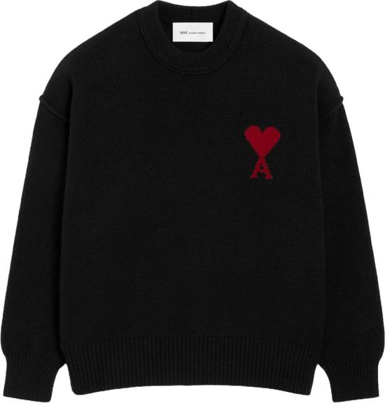 26FW 아미 스웨터 AMIUKS838018009FELTEDMERINOWOOLAMIDECOEURCREWNECKCREWNECKSKNITWEARBLACK