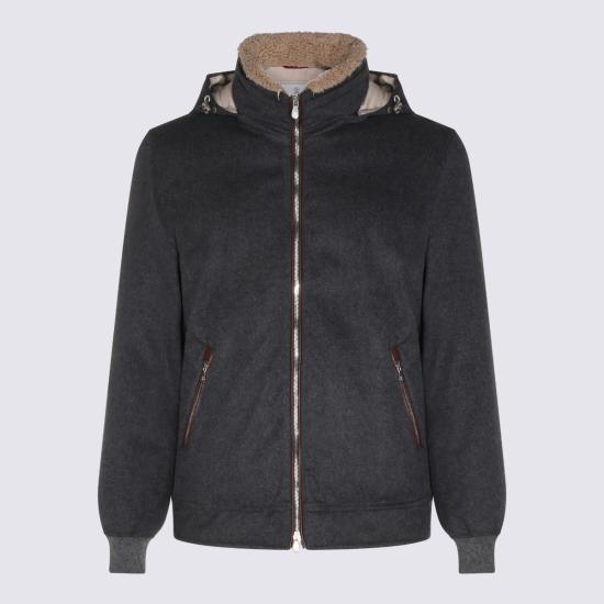 26FW 브루넬로 쿠치넬리 본디드 울 플란넬 탈부착 후드 다운 자켓 MM4701606 CNV62 DARK GREY - BRUNELLO CUCINELLI